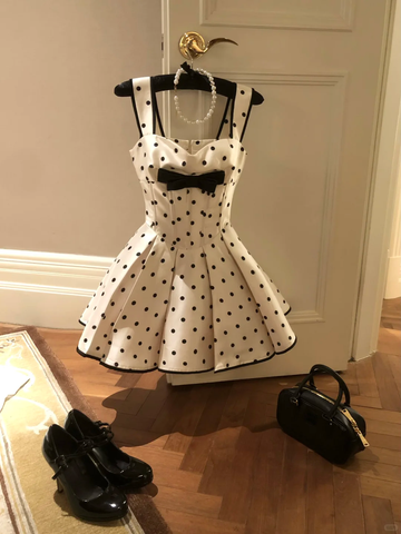 Cute A Line Strap Bow Polka Dot Satin Short Homecoming Dress Cocktail Dress HZ1023